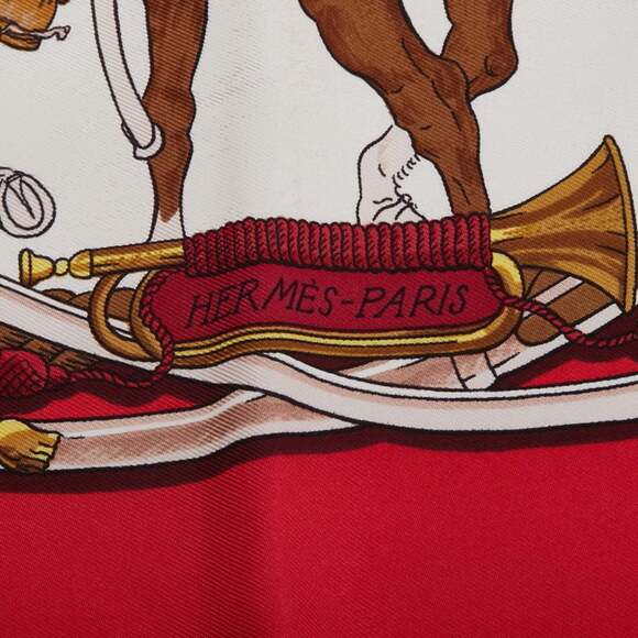 HERMES Authentic Red Silk Scarf - Picture 3 of 6